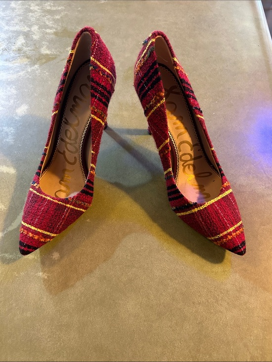 Sam Edelman Shoes - Sam Edelman Red Plaid Pointed-Toe Tweed Pumps